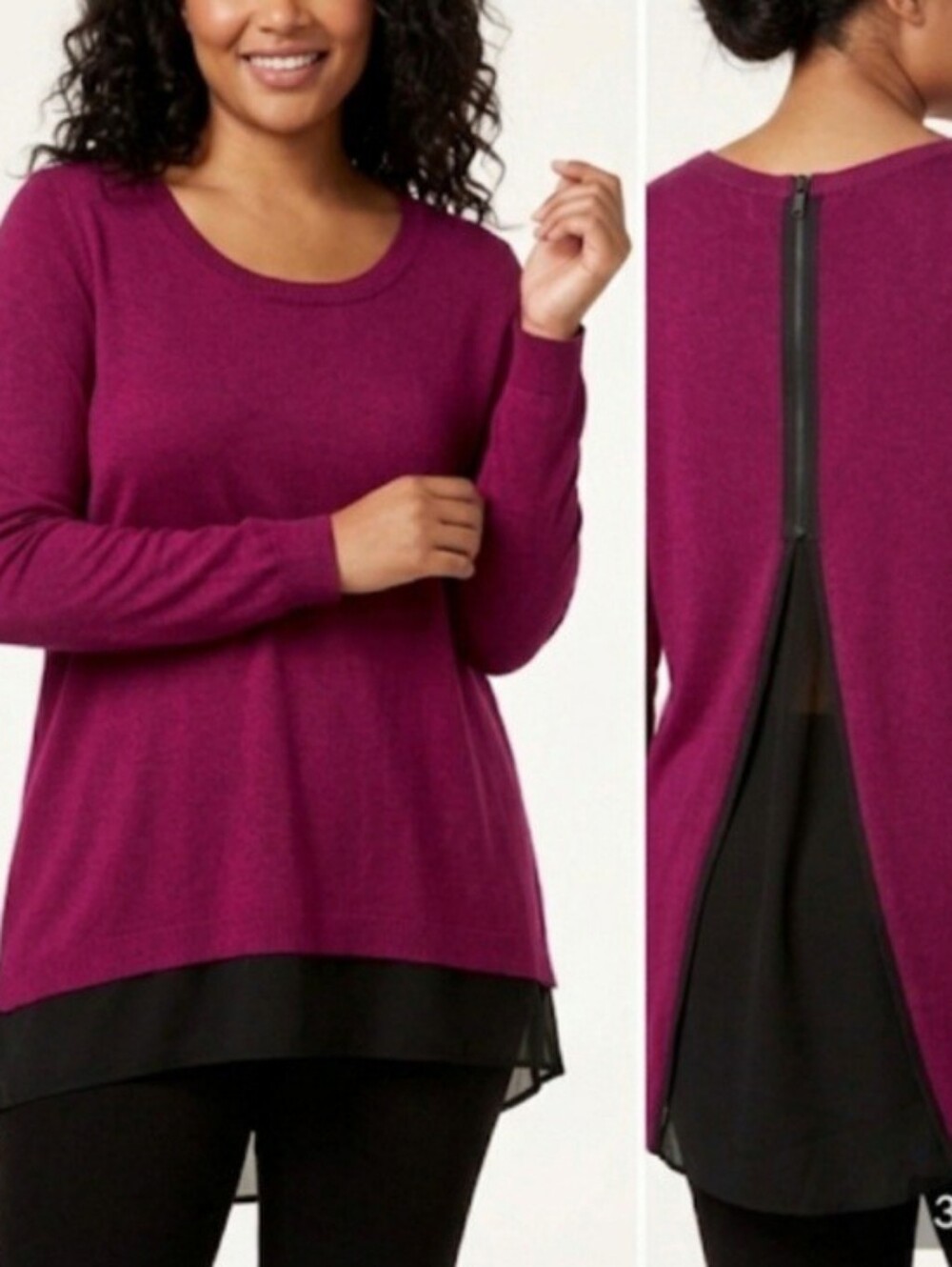 Kenneth Cole NY Burgundy Long Sleeve Tunic Top - Size L